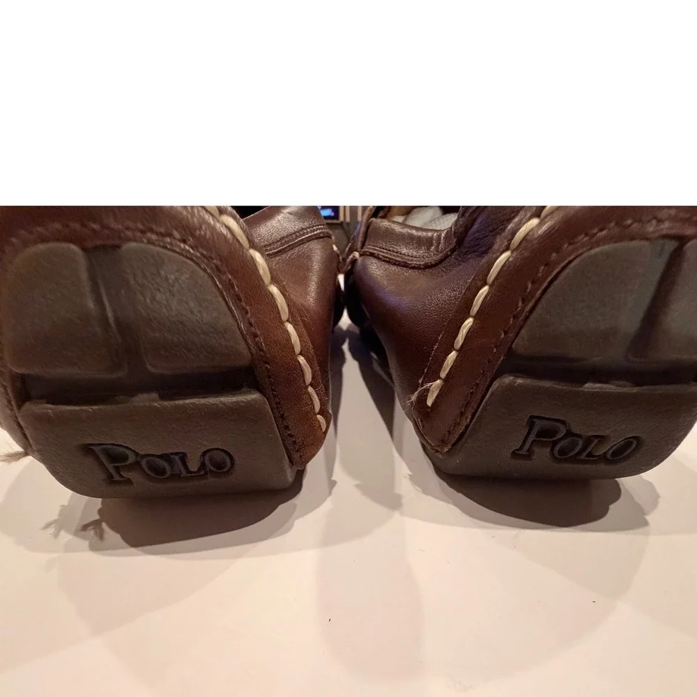 Polo Ralph Lauren Terry Ribbon Brown Leather Driving Loafers Mens 12 B12 Stripe